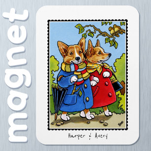 Whimsical Corgi Dog Illustratie Aangepaste naam Magneet