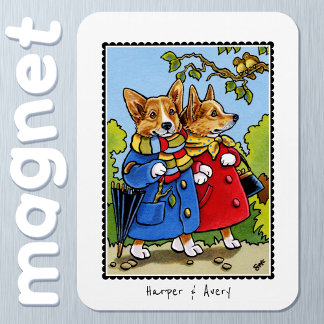 Whimsical Corgi Dog Illustratie Aangepaste naam Magneet