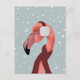 Whimsical Cosy Winter Flamingo met sjaal Briefkaart