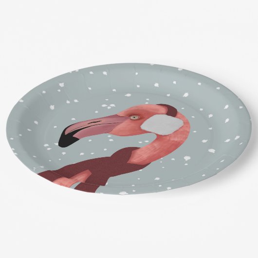 Whimsical Cosy Winter Flamingo met sjaal Papieren Bordje (Gekanteld)