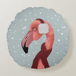 Whimsical Cosy Winter Flamingo met sjaal Rond Kussen