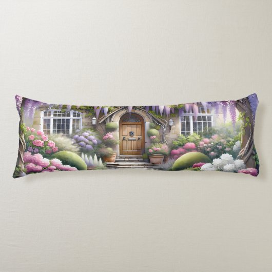 Whimsical Cottage Garden Pathway Lichaamskussen (Voorkant)