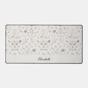 Whimsical Cottagecore Beige Monogram Naam Bloem Bureaumat
