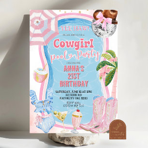 Whimsical Cowgirl Cocktail Zwembad Feest Verjaarda Kaart