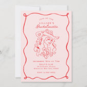 Whimsical Cowgirl Pink Red Bachelorette Party Kaart (Voorkant)