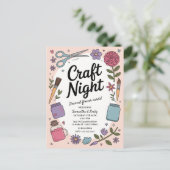 Whimsical Craft Night Fun Scissors Paint Flowers Briefkaart (Staand voorkant)