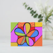 Whimsical Cubism Flower Briefkaart with Background (Staand voorkant)