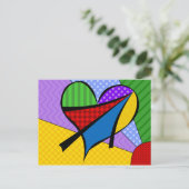 Whimsical Cubism Heart Briefkaart met achtergrond (Staand voorkant)