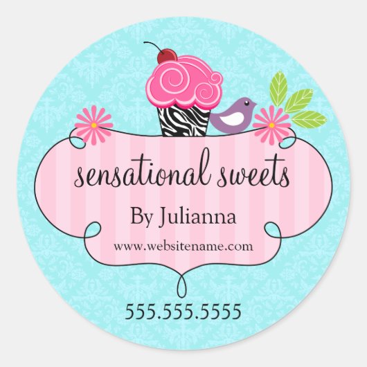 Whimsical Cupcake Bakery Packaging Ronde Sticker (Voorkant)
