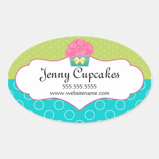 Whimsical Cupcake Bakkerij Box Seal Ovale Sticker (Voorkant)