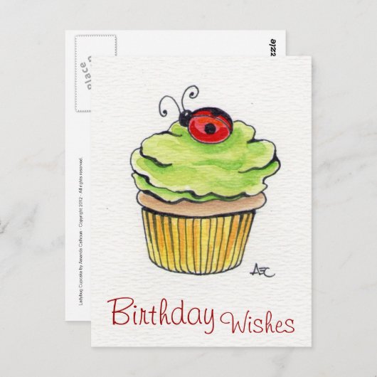 Whimsical Cupcake en Ladybug Briefkaarten (Voorkant / Achterkant)