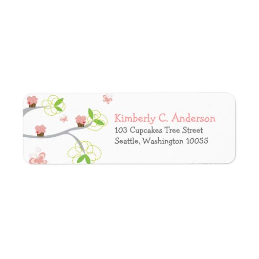 Whimsical Cupcakes Tree Butterflies Etiket (Voorkant)