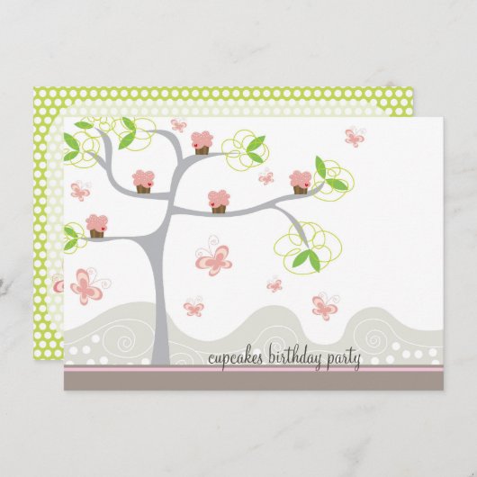 Whimsical Cupcakes Tree Butterflies Kaart (Voorkant / Achterkant)