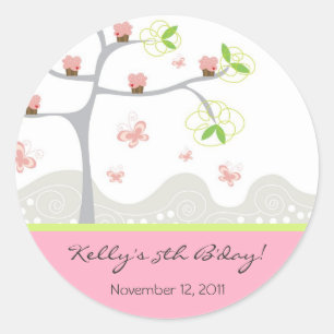 Whimsical Cupcakes Tree Butterflies Ronde Sticker