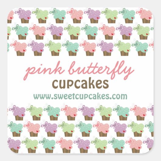 Whimsical Cupcakes Tree Butterflies Vierkante Sticker (Voorkant)