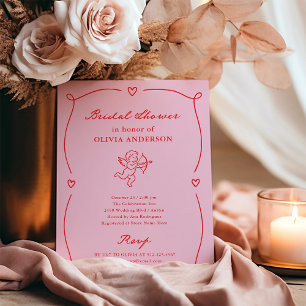 Whimsical Cupid Blush Roze en Rode Bruiloftssalo Kaart