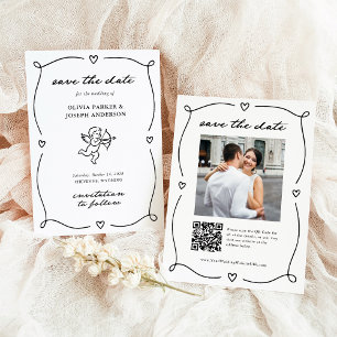 Whimsical Cupid   Romantische foto en QR-code Save The Date