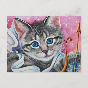 Whimsical Cupid Tabby Kitty Cat Waterverf Art Briefkaart