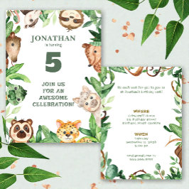 Whimsical Custom Animal Jungle Birthday Invitation Kaart