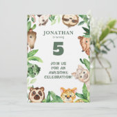 Whimsical Custom Animal Jungle Birthday Invitation Kaart (Staand voorkant)