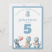 Whimsical Custom Blue Dinosaur Birthday Invitation Kaart (Voorkant)