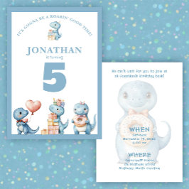 Whimsical Custom Blue Dinosaur Birthday Invitation Kaart