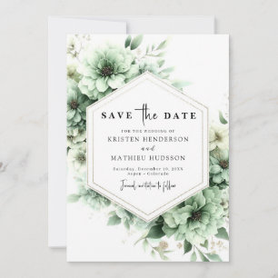 Whimsical Custom Flowers Sage Green Wedding Save The Date