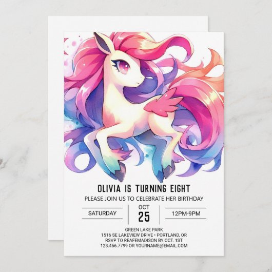 Whimsical Custom Horse Verjaardag Kaart (Voorkant / Achterkant)