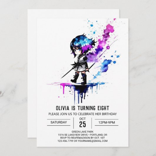 Whimsical Custom Ninja Digitaal Meisje Verjaardag Kaart (Voorkant / Achterkant)