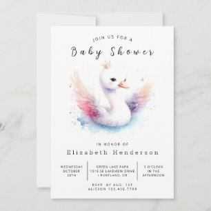 Whimsical Custom Swan Baby shower Kaart