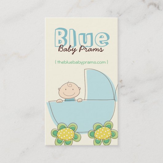 Whimsical Cute Baby Boy in Blue Pram Modern Chic Visitekaartje (Voorkant)