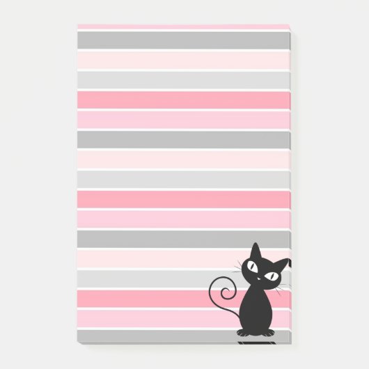 Whimsical Cute Black Cat op Stripes Post-it® Notes (Voorkant)