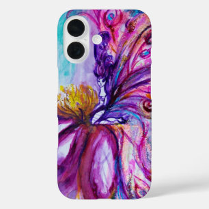 WHIMSICAL CUTE BLOEM FEE IN ROZE, GOUDEN SPROKKELS iPhone 16 HOESJE
