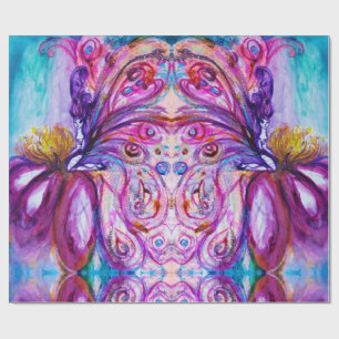 WHIMSICAL CUTE BLOEMENFEE ROZE PAARS BLAUWE VLIEZE CADEAUPAPIER