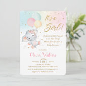 Whimsical Cute Elephant Balloons Baby shower Girl  Kaart (Staand voorkant)