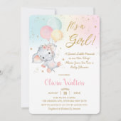 Whimsical Cute Elephant Balloons Baby shower Girl  Kaart (Voorkant)