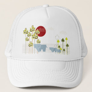 Whimsical Cute Elephant Family in Forest Trees Sun Trucker Pet