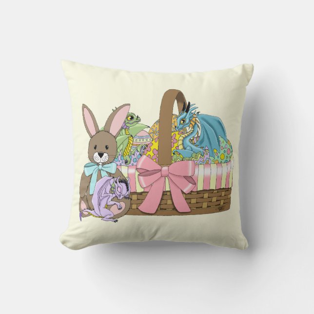 Whimsical Cute Fantasy Draken Paasmand  Kussen (Voorkant)
