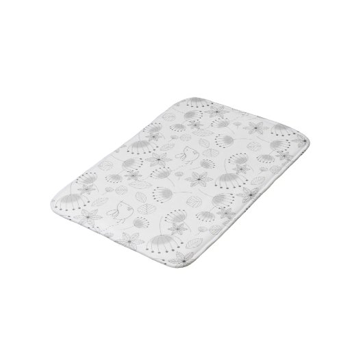 Whimsical Cute Floral and Bird Pattern on White Badmat (Gekanteld)