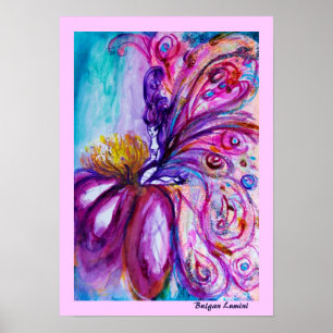 WHIMSICAL CUTE FLOWER FAIRY IN PINK, GOLD SPARKLES POSTER