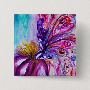WHIMSICAL CUTE FLOWER FAIRY IN PINK, GOLD SPARKLES VIERKANTE BUTTON 5,1 CM