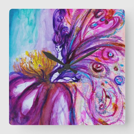 WHIMSICAL CUTE FLOWER FAIRY IN PINK, GOLD SPARKLES VIERKANTE KLOK (Voorkant)