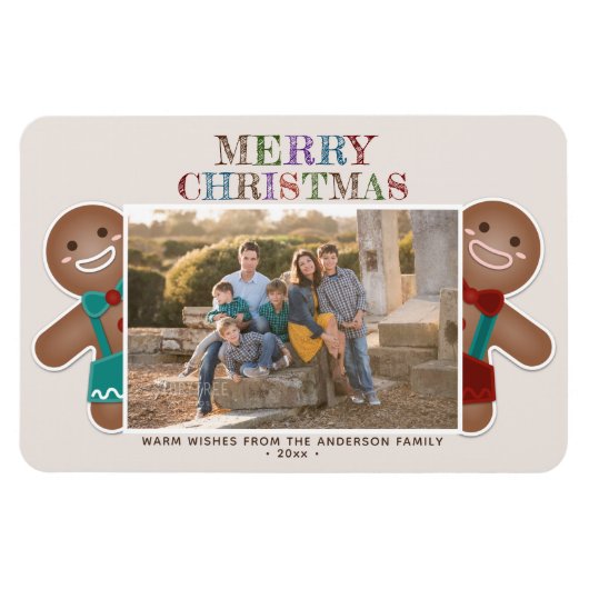 Whimsical Cute Gingerbrood Merry kerstfoto Magneet (Horizontaal)