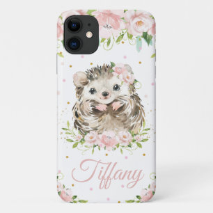 Whimsical Cute Hedgel Pink Blush Floral iPhone 11 Hoesje