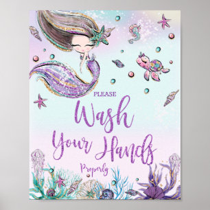 Whimsical Cute Mermaid was uw handen in de badkame Poster
