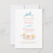 Whimsical Cute Pastel Flowers Bow Save the Date (Devant)
