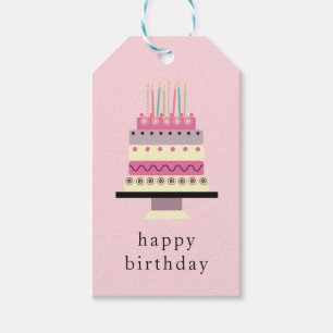 Whimsical Cute Retro Girly Pink Birthday Cake Cadeaulabel