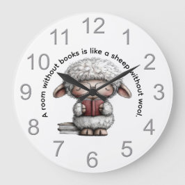 Whimsical Cute Sheep Reading a Book Grote Klok