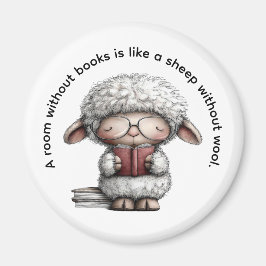 Whimsical Cute Sheep Reading a Book Magneet