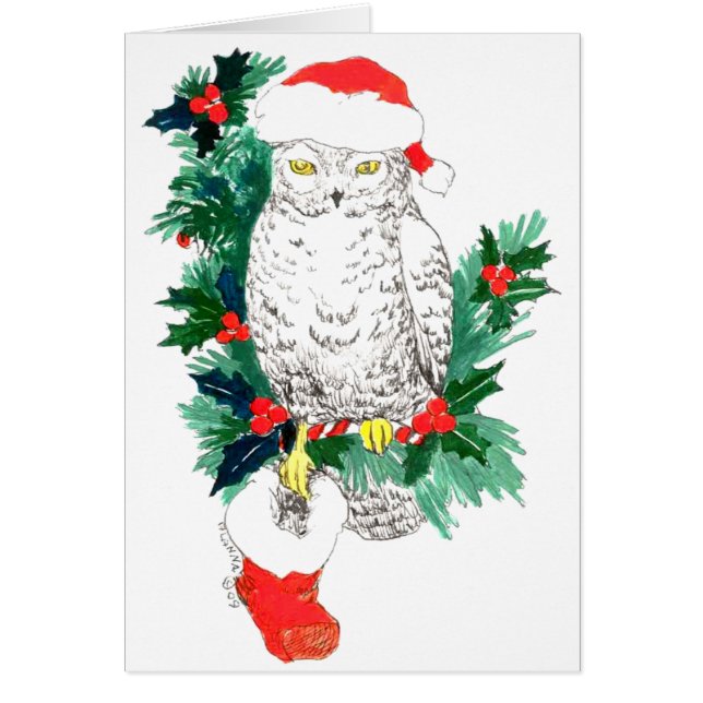 Whimsical Cute Snowy Owl Stocking Kerstmis Kaart (Voorkant)
